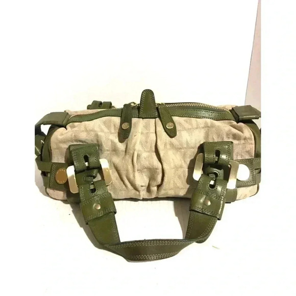 Michael Kors beige canvas/ green leather satchel handbag - Picture 10 of 10